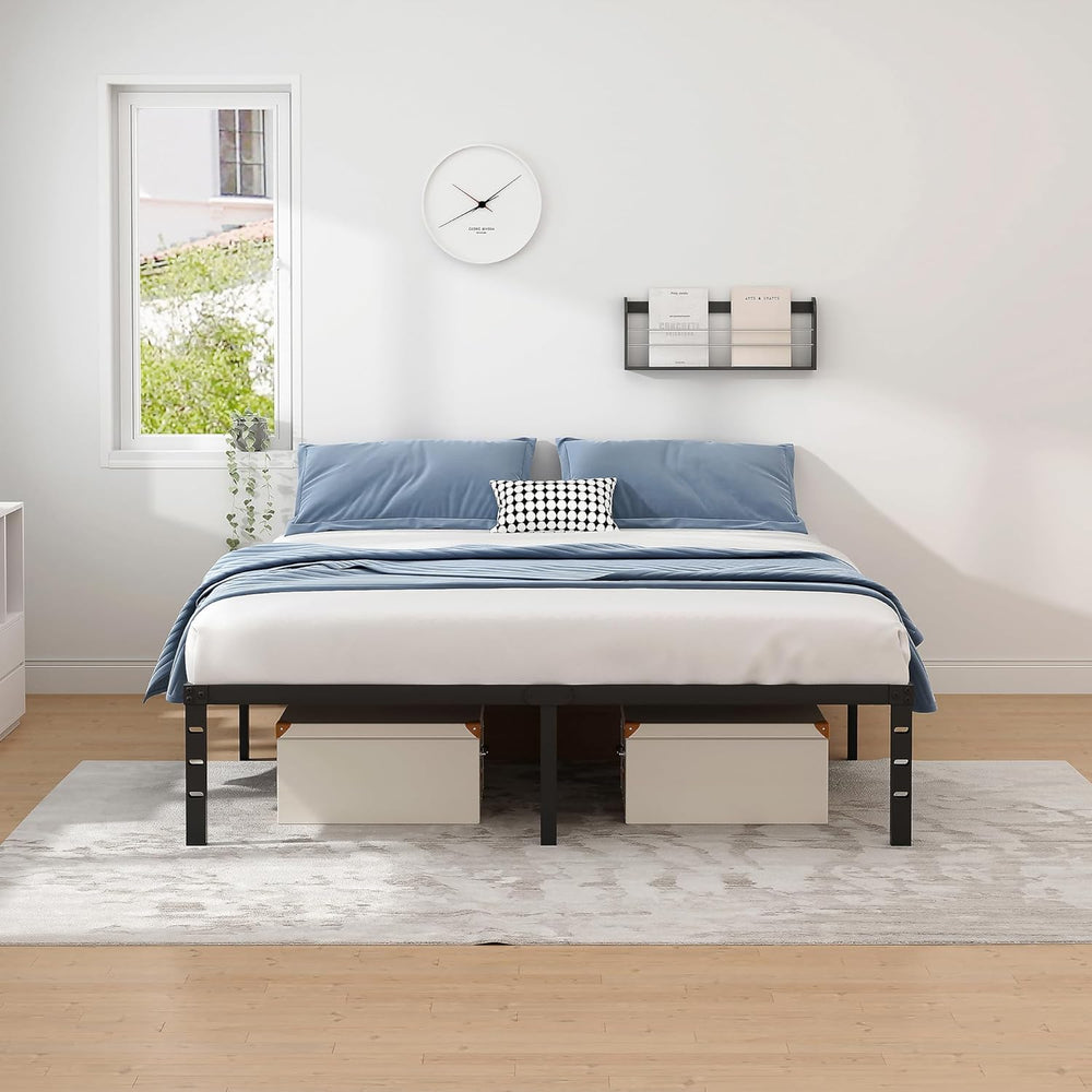 NEW JETO Metal Bed Frame,King Size Bed Frame with Storage Space,18 Inch