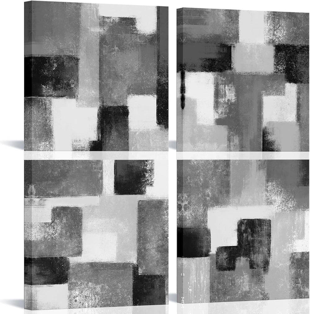 LoveHouse Black and Gray Abstract Bathroom Decor Geometric Wall Art