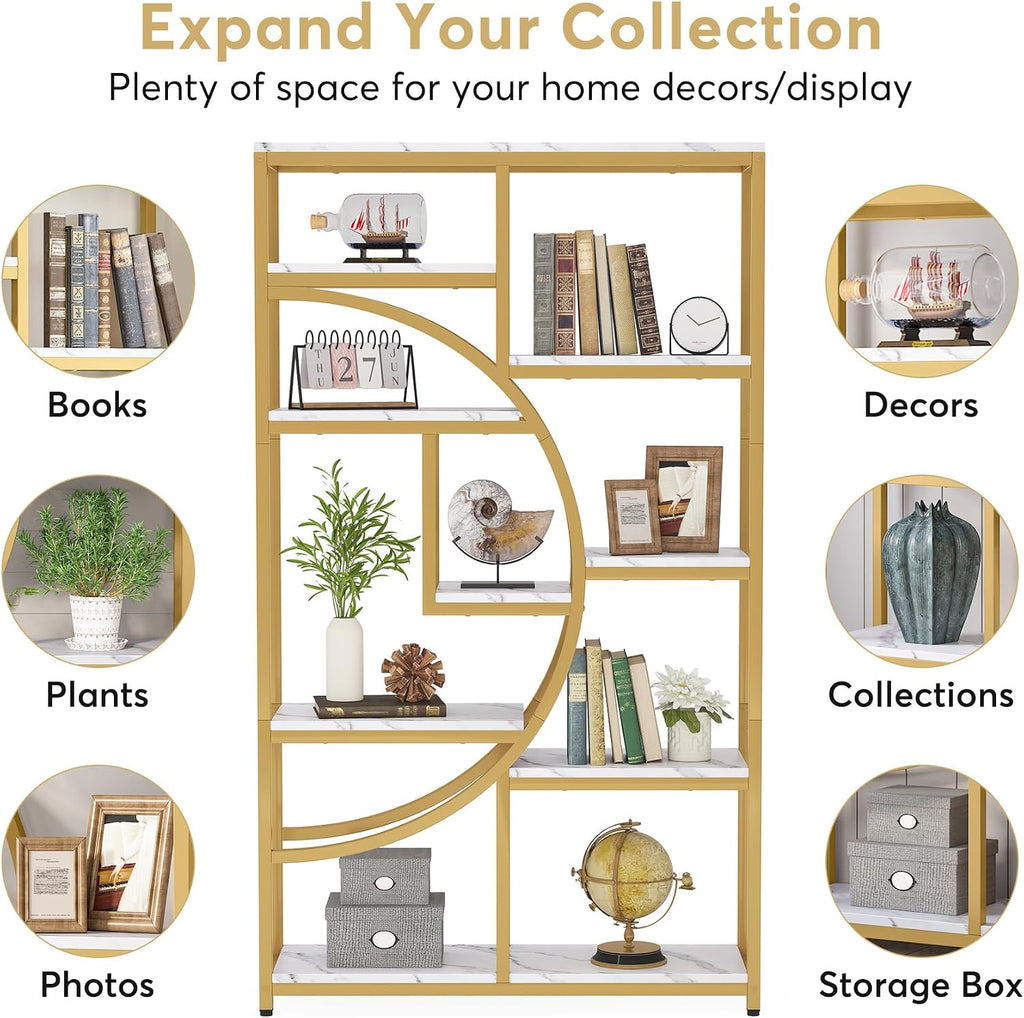 Tribesigns Industrial Bookshelf Bookcase with 9 Open Shelf (Gold)
