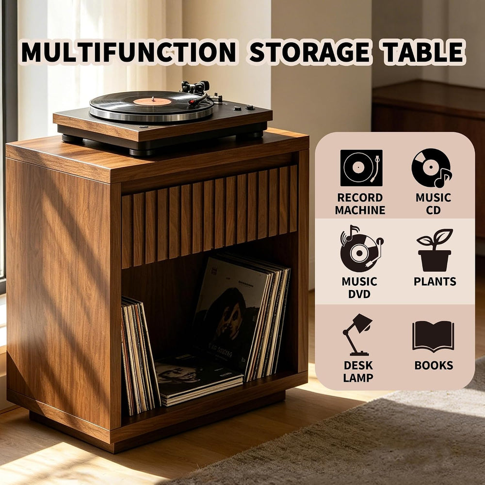 Record Player Stand, Vinyl Record Storage Player Stand Holder with Drawer
