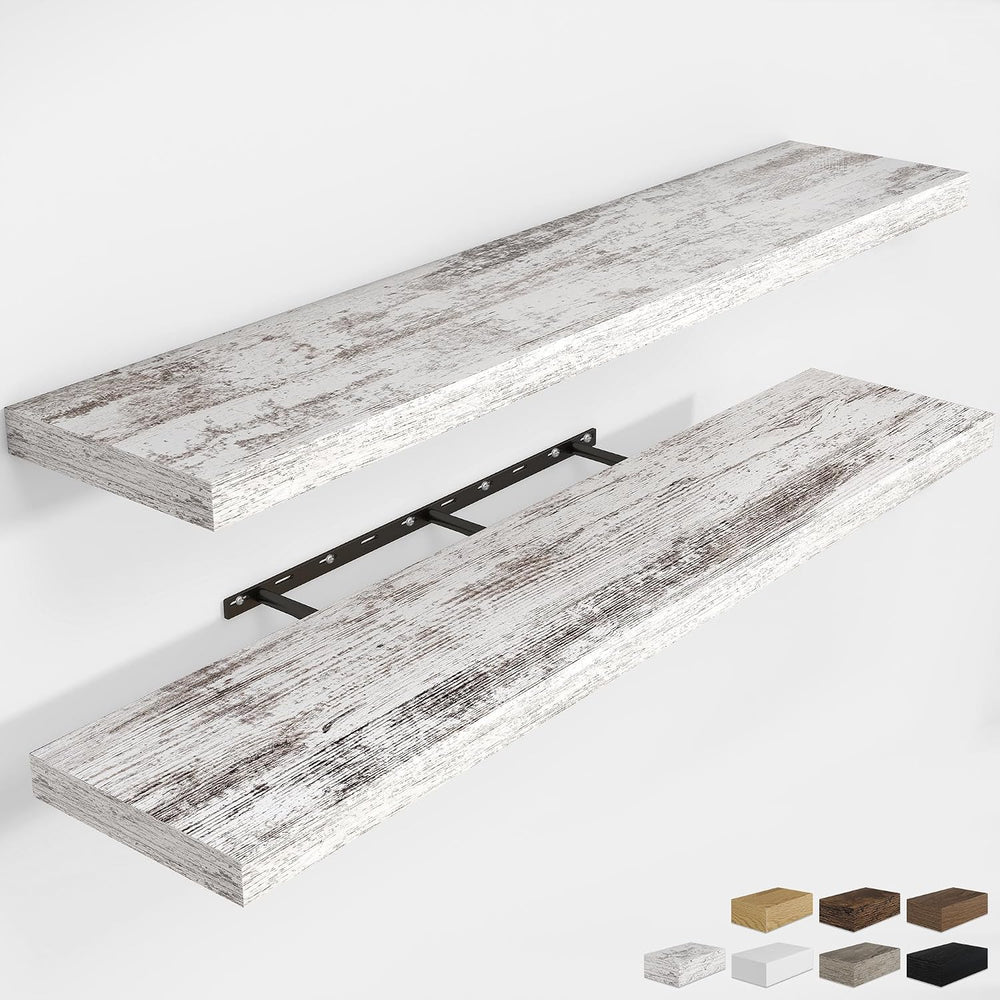 RICHFOCUS Long Floating Shelves for Wall 2Pack|Rustic White|55" Lx8 D