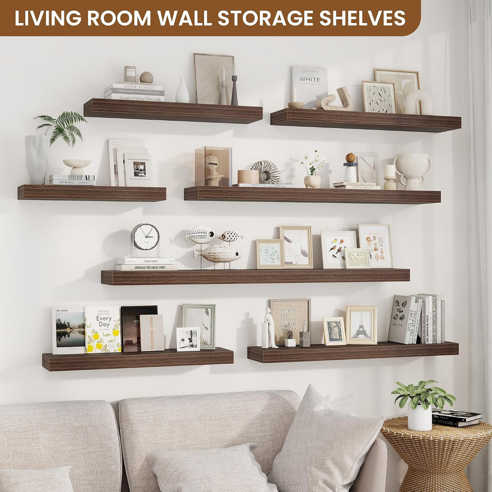Floating Shelves for Wall, Wall Mounted Wood Shelves, Walnut, Set of 2, 30”