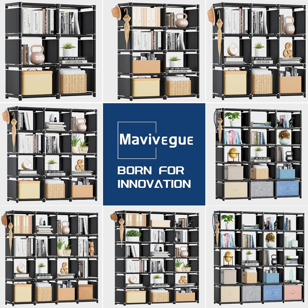 Mavivegue Book Shelf, 18 Cube Storage Organizer, DIY Bookcase, Metal Cube Boo...