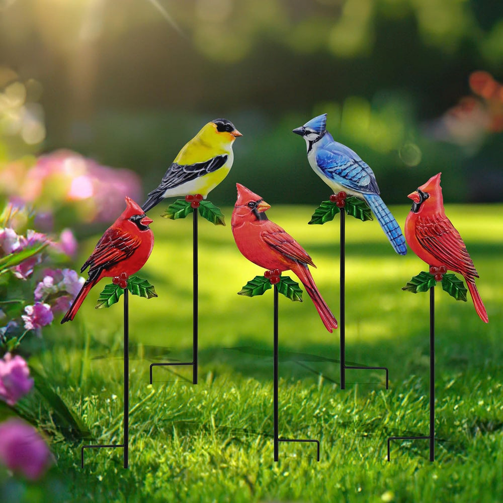 5 Pack Metal Bird Garden Stakes 20in Rustproof Yard Art Outdoor Decor