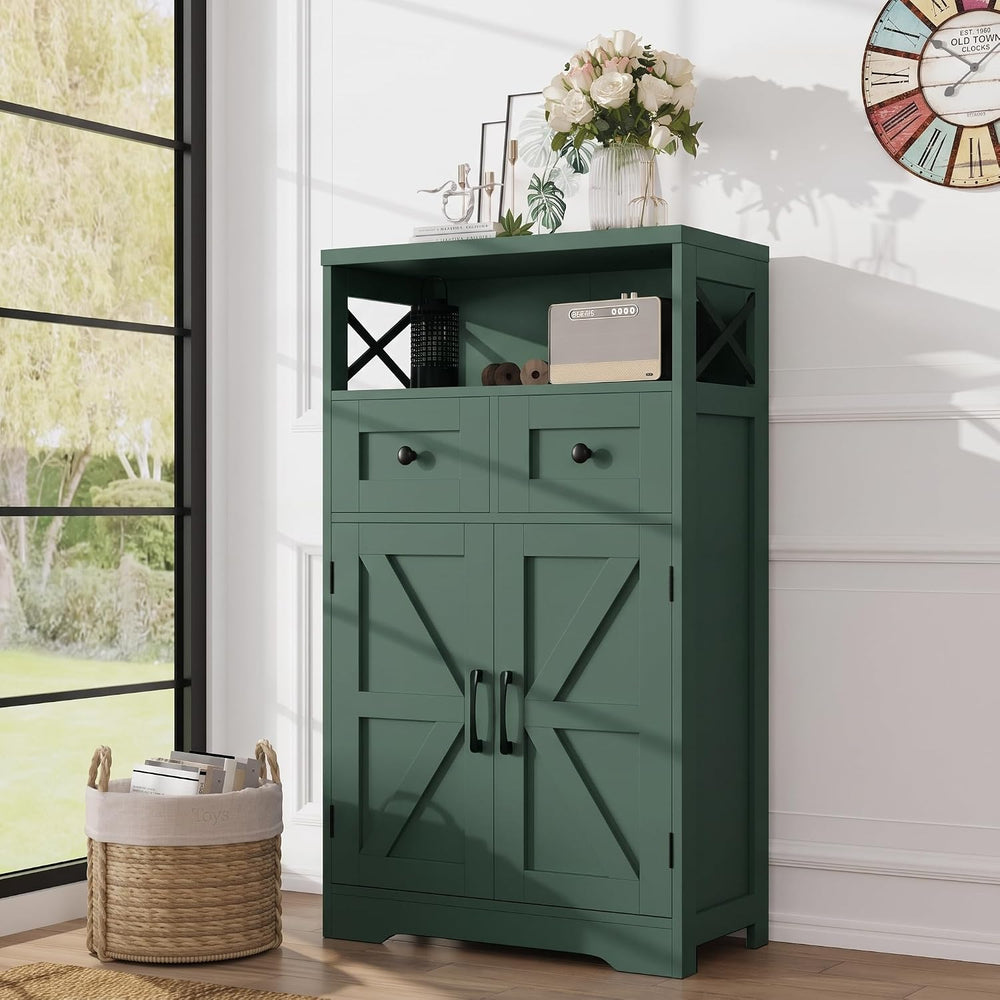 Farmhouse Storage Cabinet with Drawers, Small Kitchen Pantry Cabinet, Green