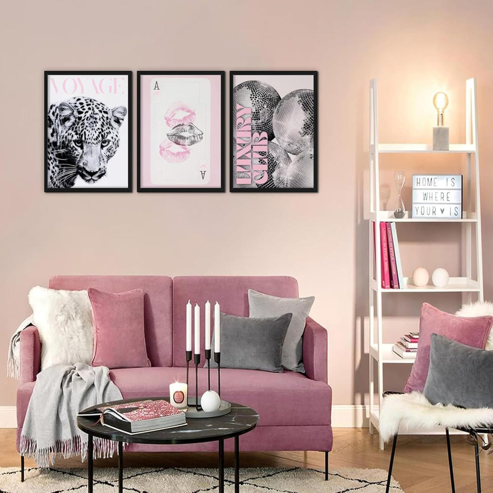 Pink Cheetah Wall Art Set of 3, Y2K Trendy Leopard Canvas Wall Decor Painting...