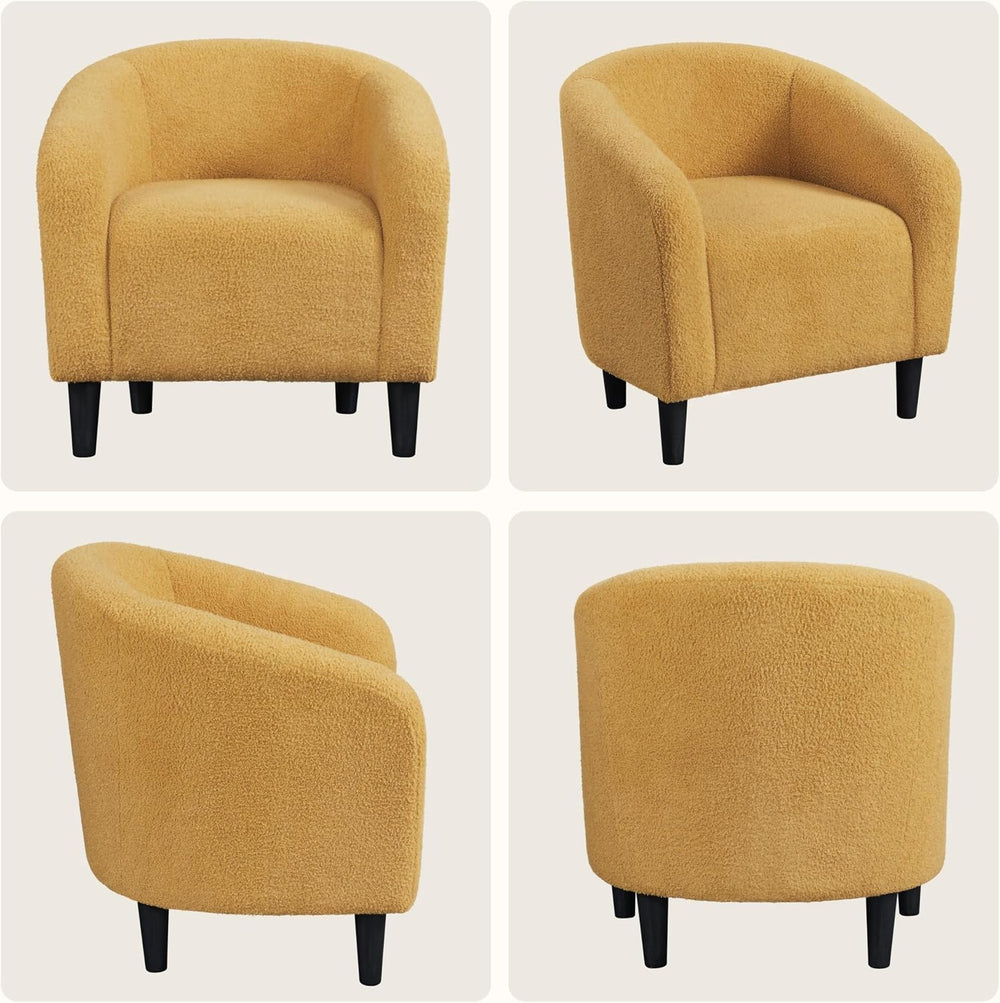 Yaheetech Small 25.5in Wide Sherpa Barrel Accent Chair, Mustard Yellow