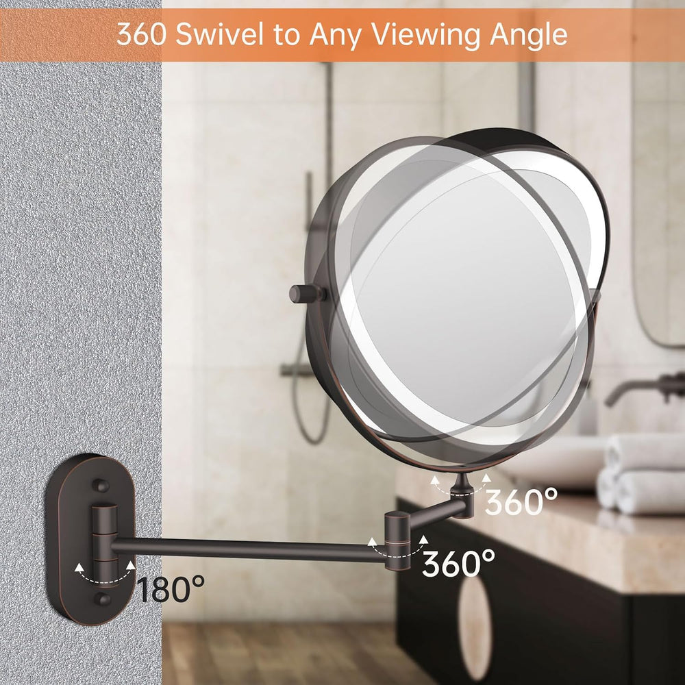 5000mAh Rechargeable Wall Mounted Lighted Makeup Mirror Double Sided 1X30X