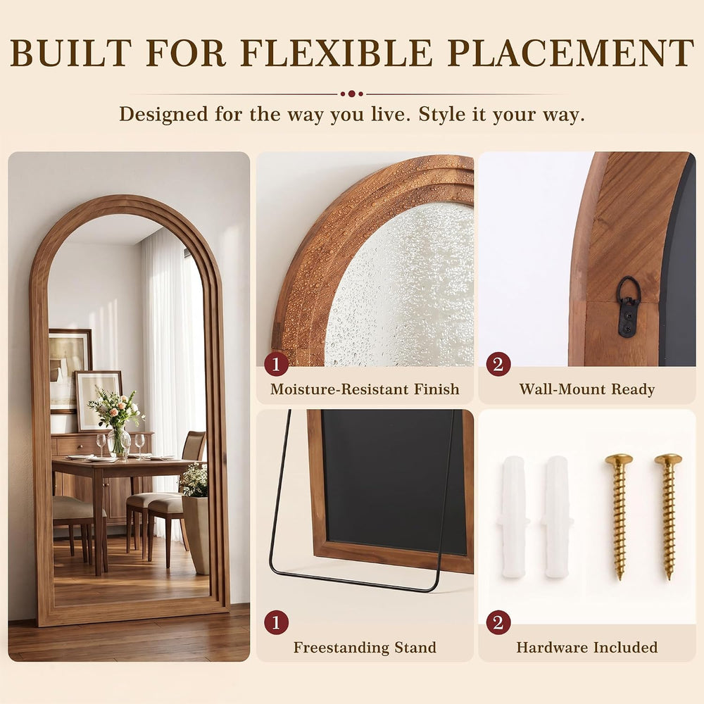 71"x32" Arched Full Length Mirror, Large Wood Floor Mirror, Brown