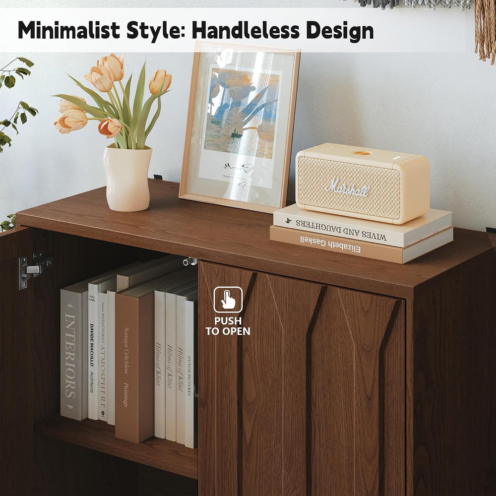 3More 3D Lattice Design 2 Door Accent Sideboard with Iron Legs,Walnut