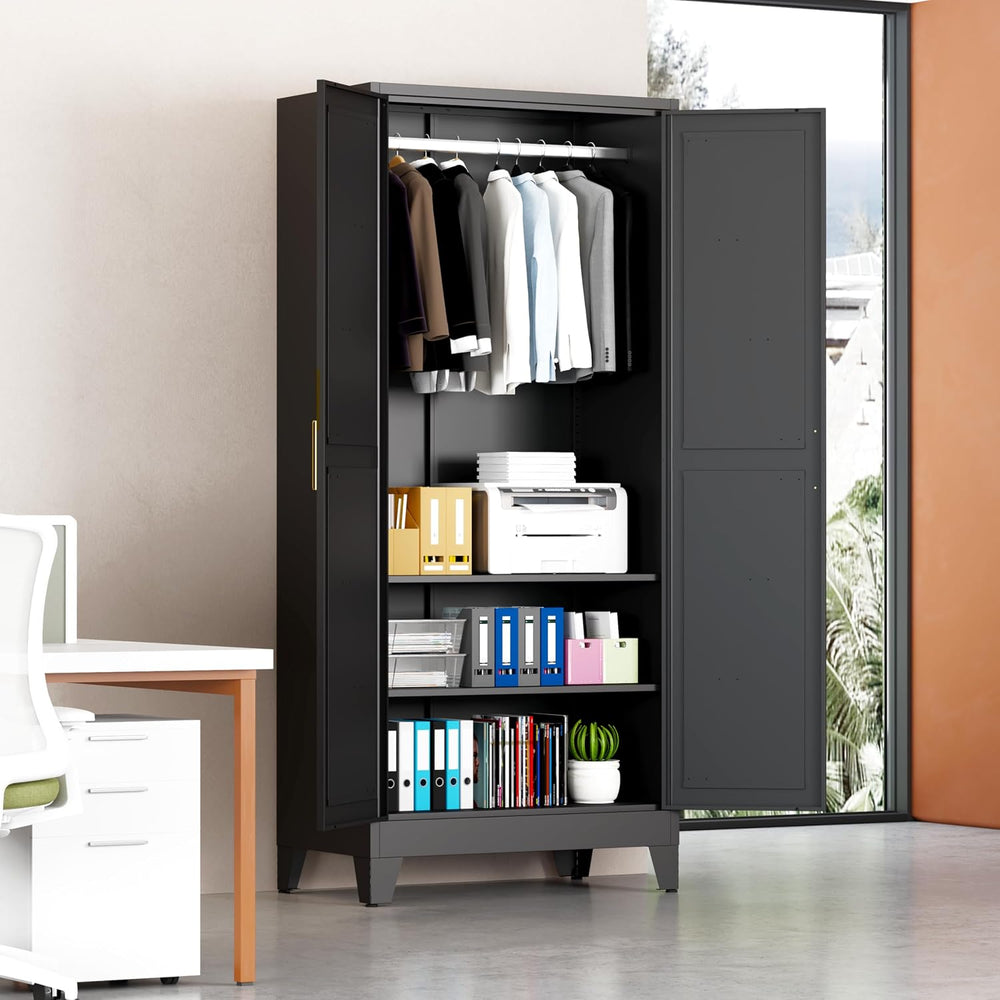 71" Metal Wardrobe Closet Clothing Storage Cabinet with Hanging Rod