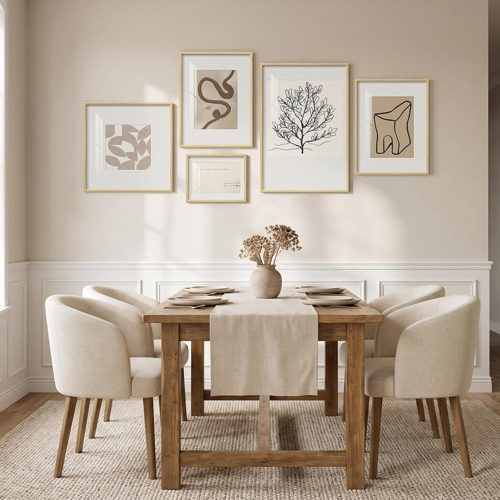 Large Framed Modern Minimalist Neutral Wall Art for Living Room, 5 Piece