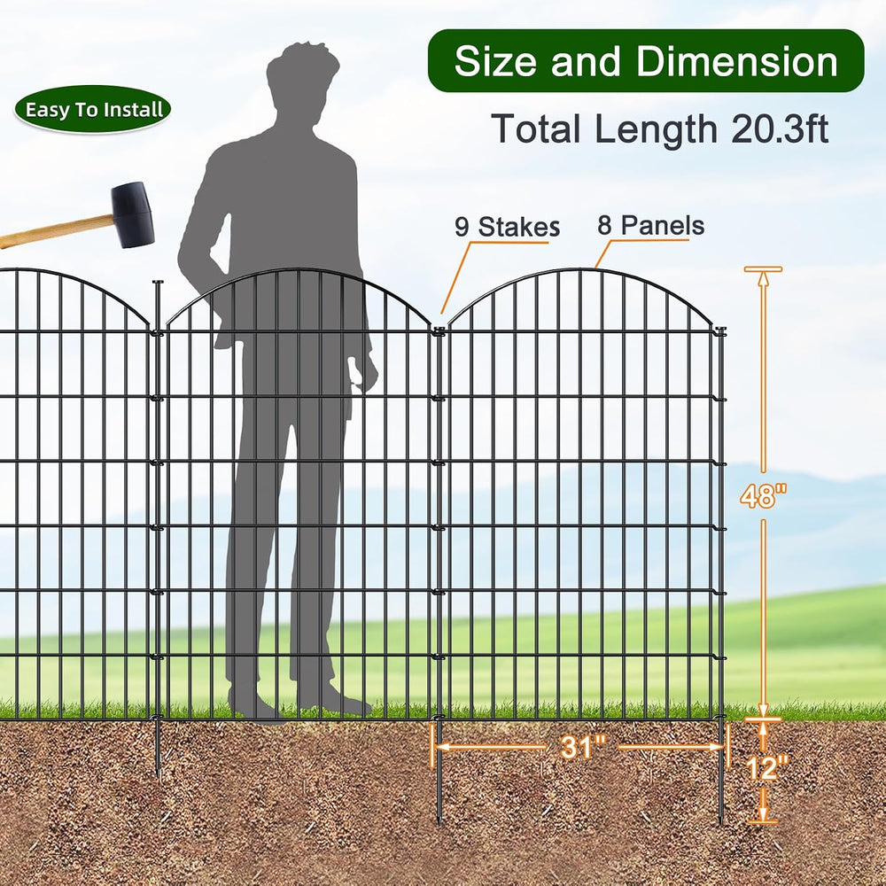 Metal Garden Fence 48 in x 20.3 ft, Tall Outdoor Dog Fence Panel for Yard
