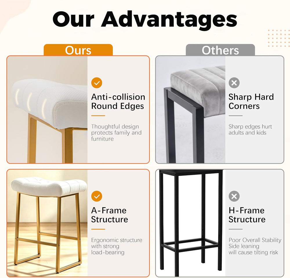RNKSFX White & Gold Counter Height Bar Stools Set of 3 for Kitchen Counte...
