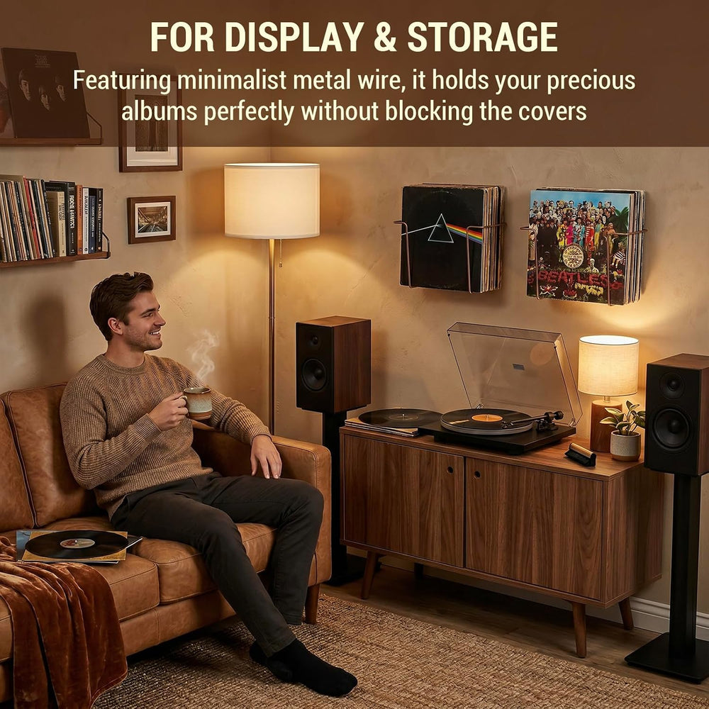 MyGift Copper Metal Wall Mounted Vinyl Record Display Shelves, Set of 2