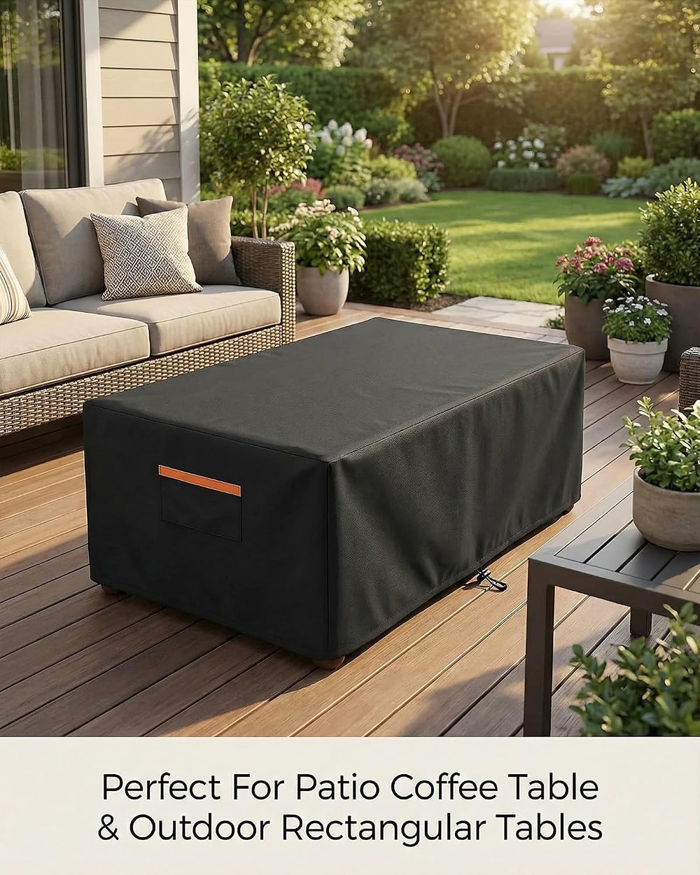 Outdoor Coffee Table Cover Waterproof, 600D Heavy Duty, 48x28x16, Black