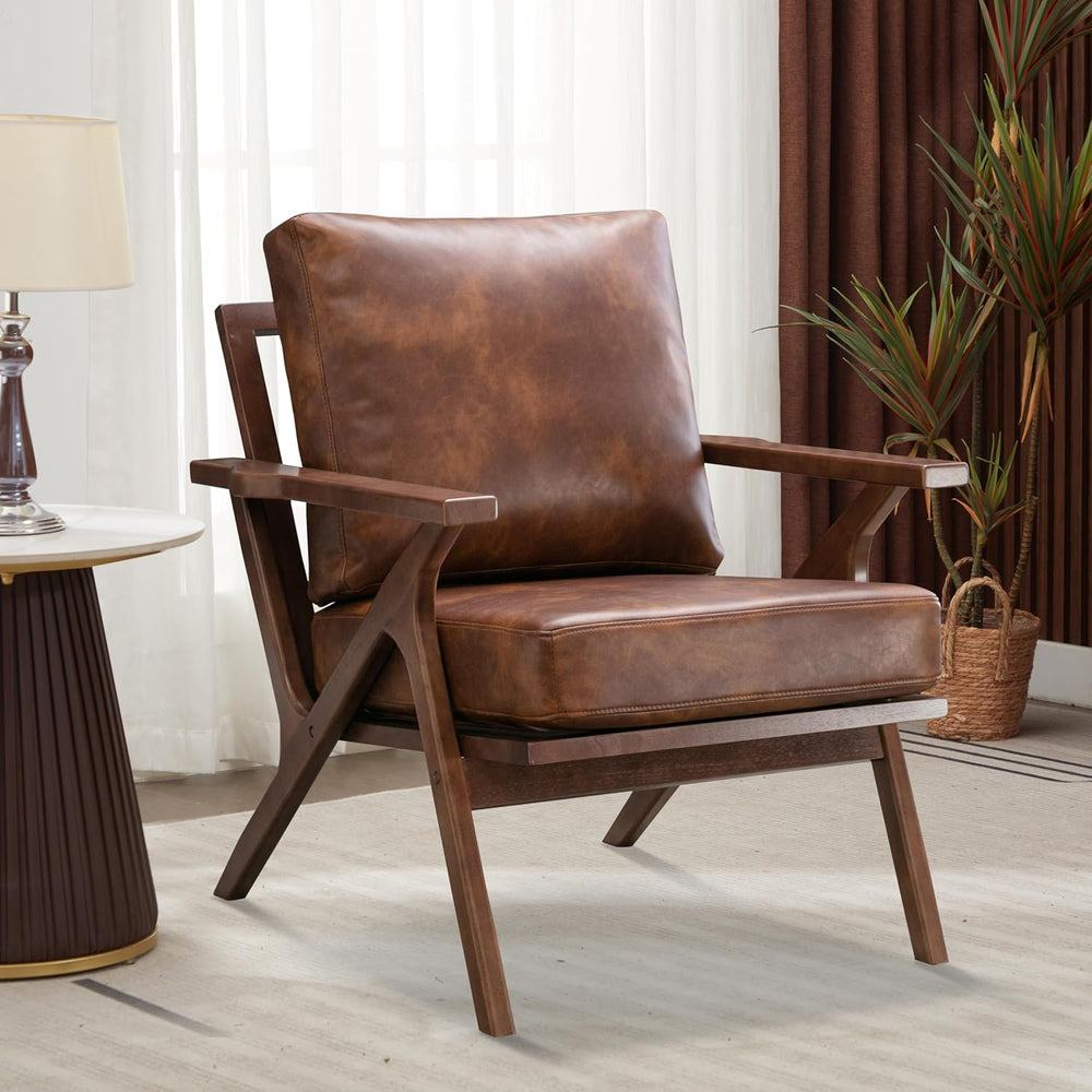 Bonzy Home Faux Leather Accent Chair for Living Room,Upholstered Armchair wit...