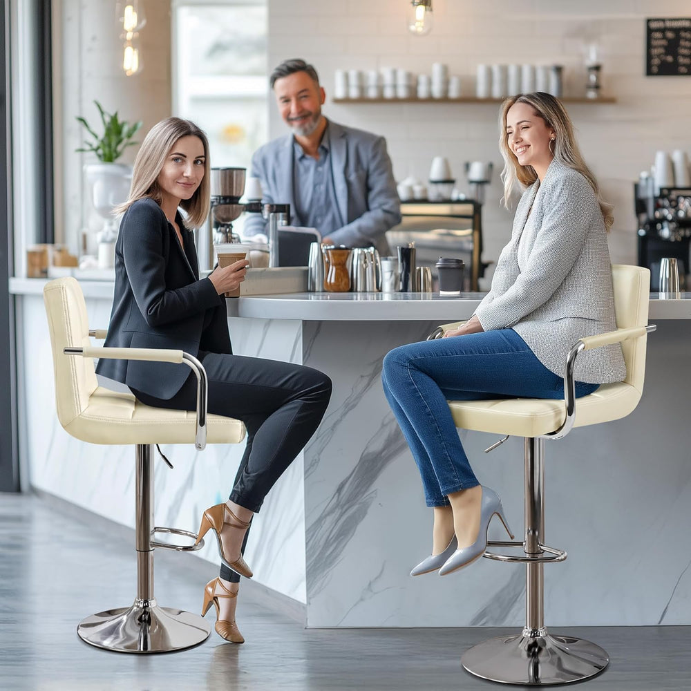 Yaheetech Bar Stools Set of 2, Swivel with Backs, Adjustable Height, Beige