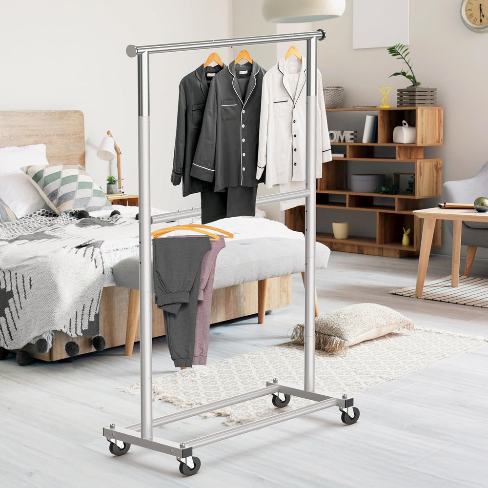 Simple Houseware Double Rod Adjustable Clothing Garment Rack, Grey