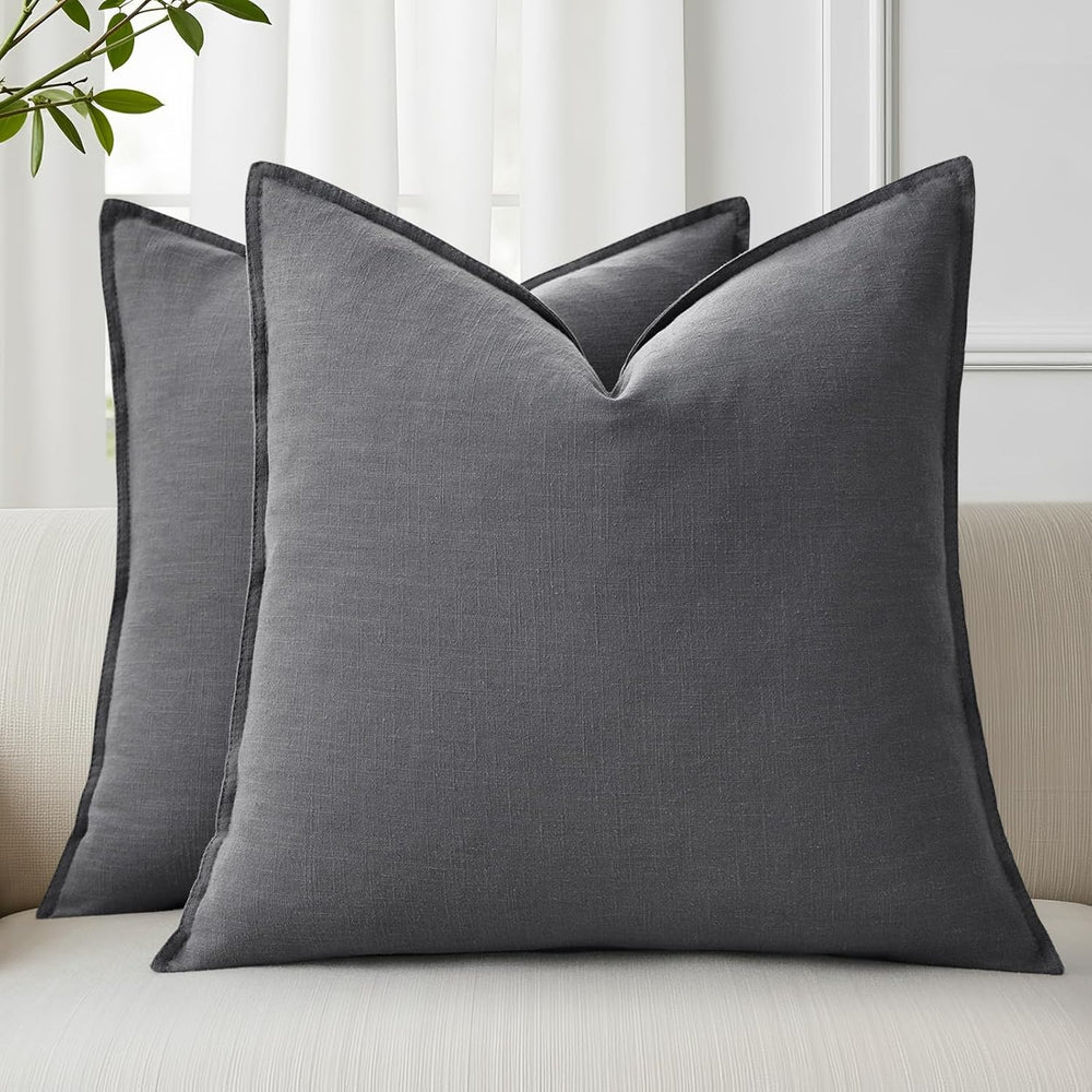 decorUhome Fall Dark Grey Linen Throw Pillow Covers 20x20 Set of 2