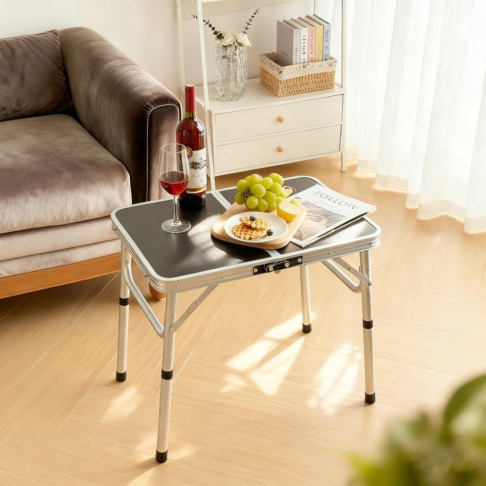 Folding Picnic Table 2ft Portable Camping Table Adjustable Heights, Black