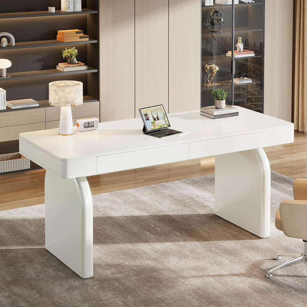 Tribesigns White Desk with Drawers, 63-Inch Modern Executive Office Desk, Glo...