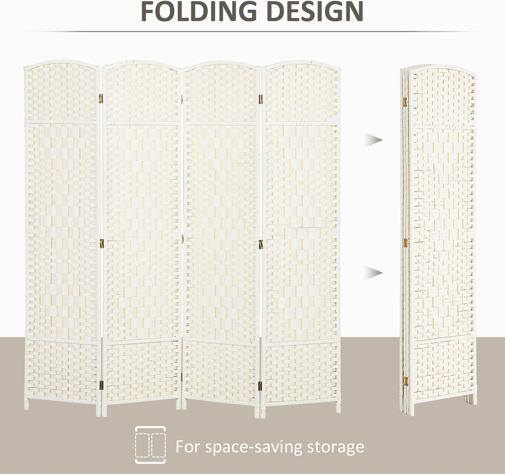 HOMCOM 4 Panel Room Divider 6 Ft Privacy Screen Hand-Woven White