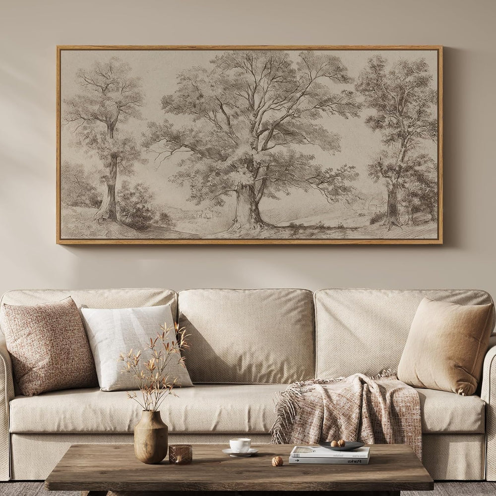 Extra Large Framed Vintage Landscape Wall Art for Living Room, 60x30 Inch