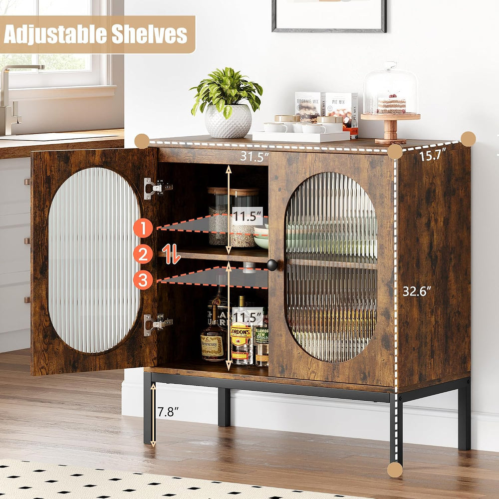 IDEALHOUSE Buffet Cabinet with Glass Doors and Shelves, Accent Cabinet Sidebo...