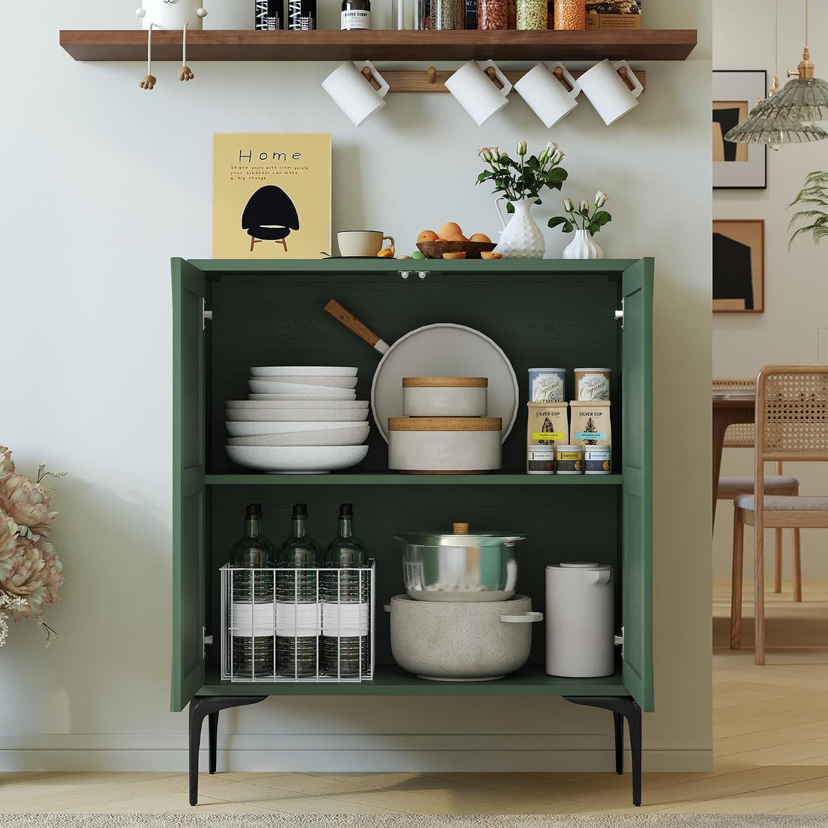 3More 3D Lattice Design 2 Door Accent Sideboard with Iron Legs, Green