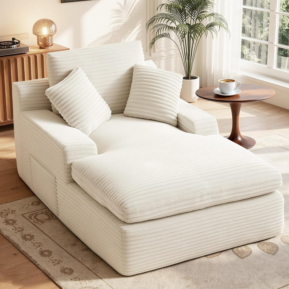 Chaise Lounge Chair Indoor, 63" Boneless Lounge Chair with Plush Corduro...
