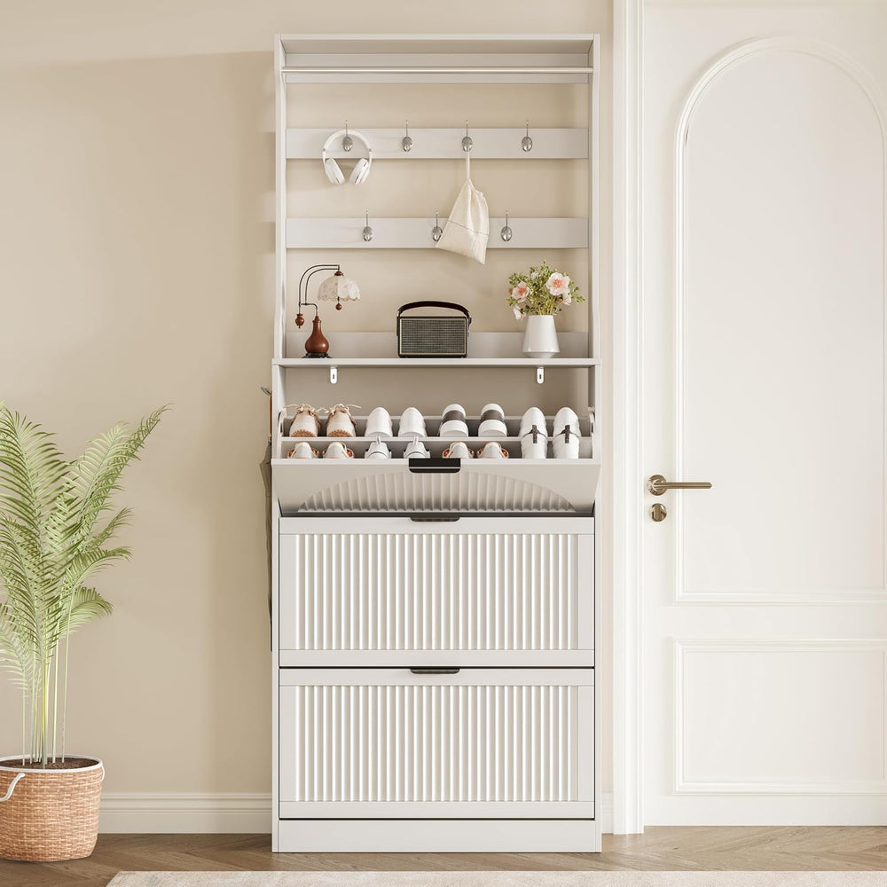 BORNOON Shoe Cabinet for Entryway with Coat Rack, Slim Fluted Design