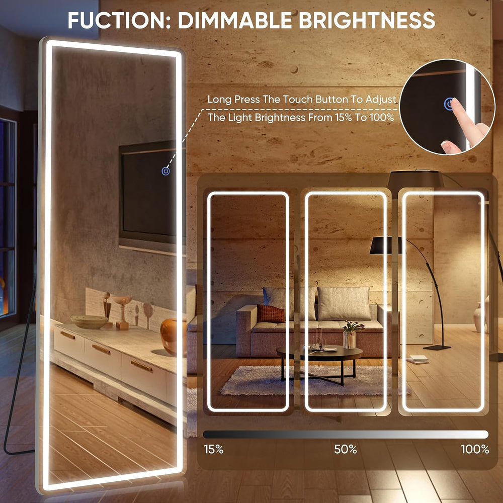 Antok 58"x18" LED Full Length Mirror, Lighted Floor Mirror, Rect