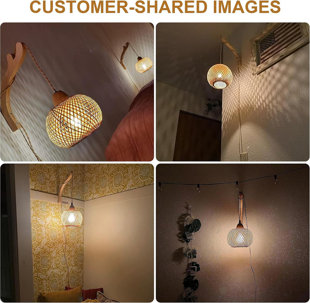 Frideko Bamboo Lantern Plug in Wall Sconces Wicker Wall Lamp with Plug in Cor...