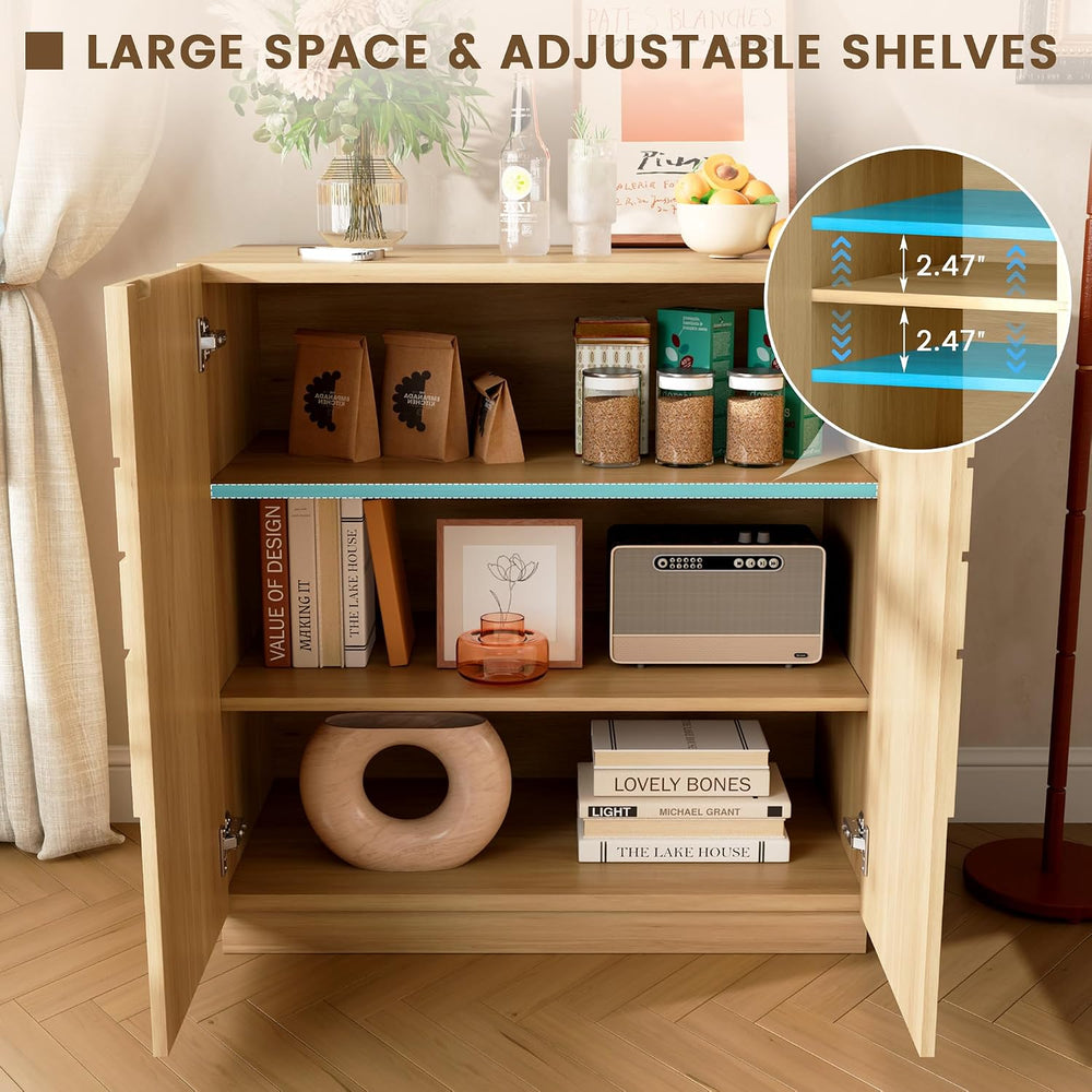 LVSOMT Modern Accent Cabinet with Doors and Adjustable Shelve, Matte Wood
