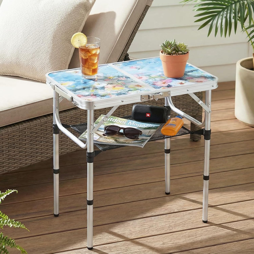 Outdoor Side Table, Portable 3 Adjustable Height, Small Folding Table