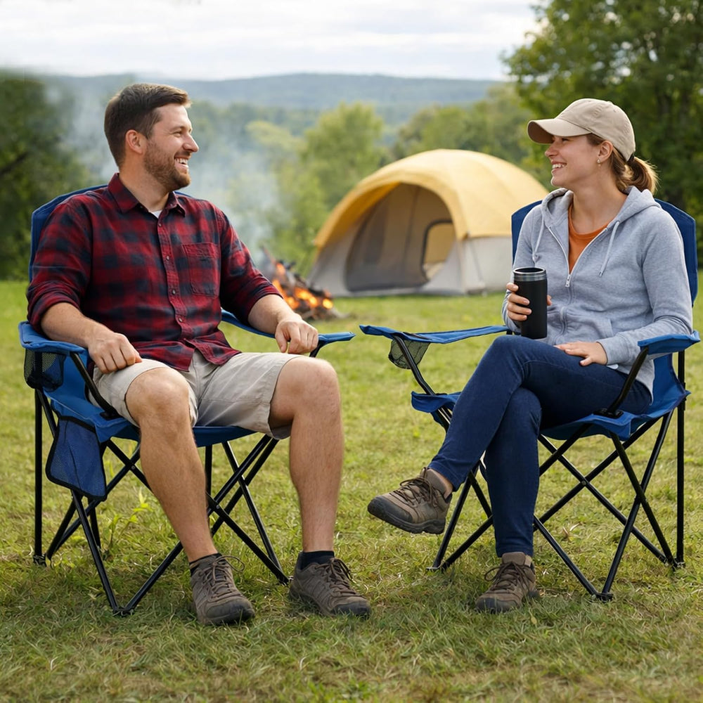Camping Chair 2 Pack Portable Folding Chair, Supports 300lbs, Navy Blue