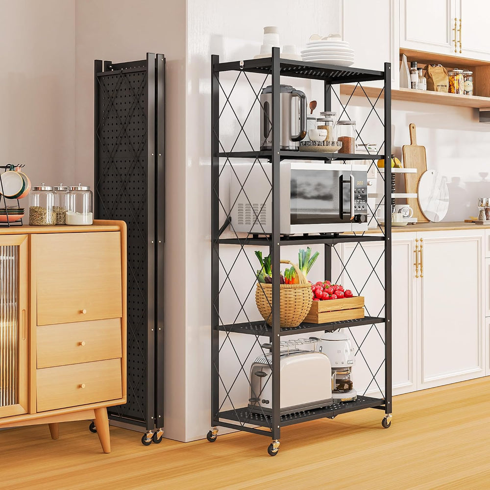 Storage Shelves with Wheels, 5 Tier Metal Collapsible Shelving Unit, Heavy Du...