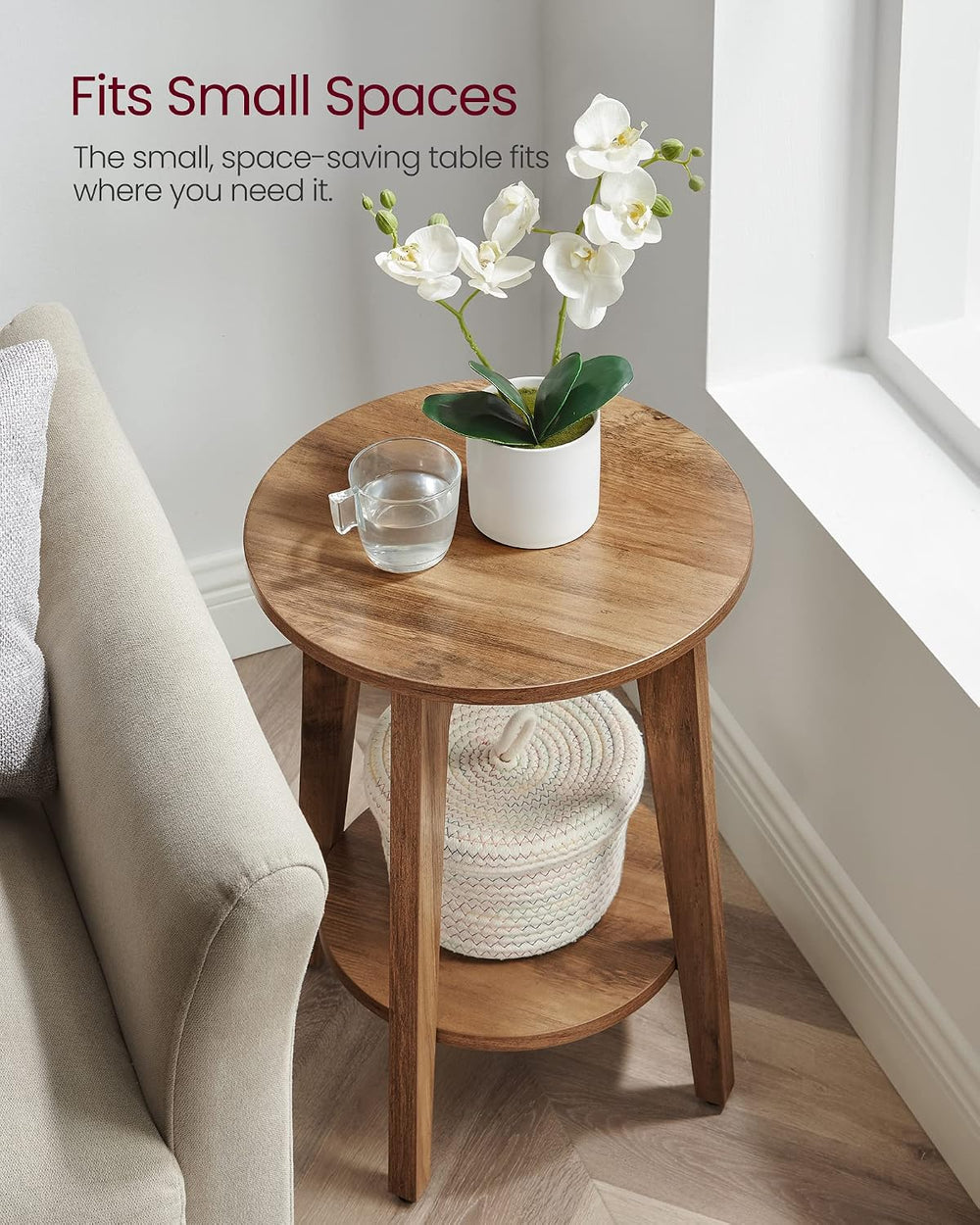 VASAGLE Round Side Table with Lower Shelf, End Table for Small Spaces