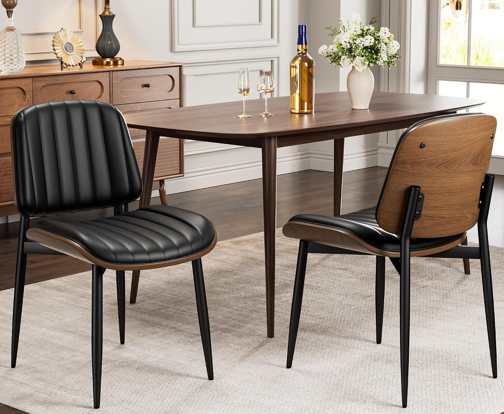 REONEY Dining Chairs Set of 4, Mid-Century Modern Kitchen Chairs, Black