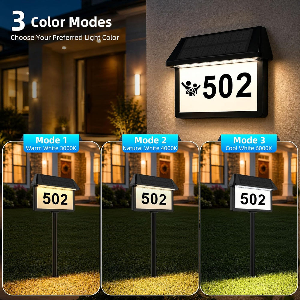 Lacasa Solar Address Sign Lighted House Numbers Waterproof 3 Color Modes