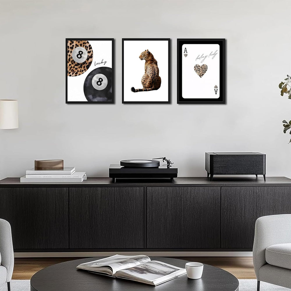 Framed Trendy Leopard Wall Art Set of 3, Funky Preppy Cheetah Wall Decor Pain...
