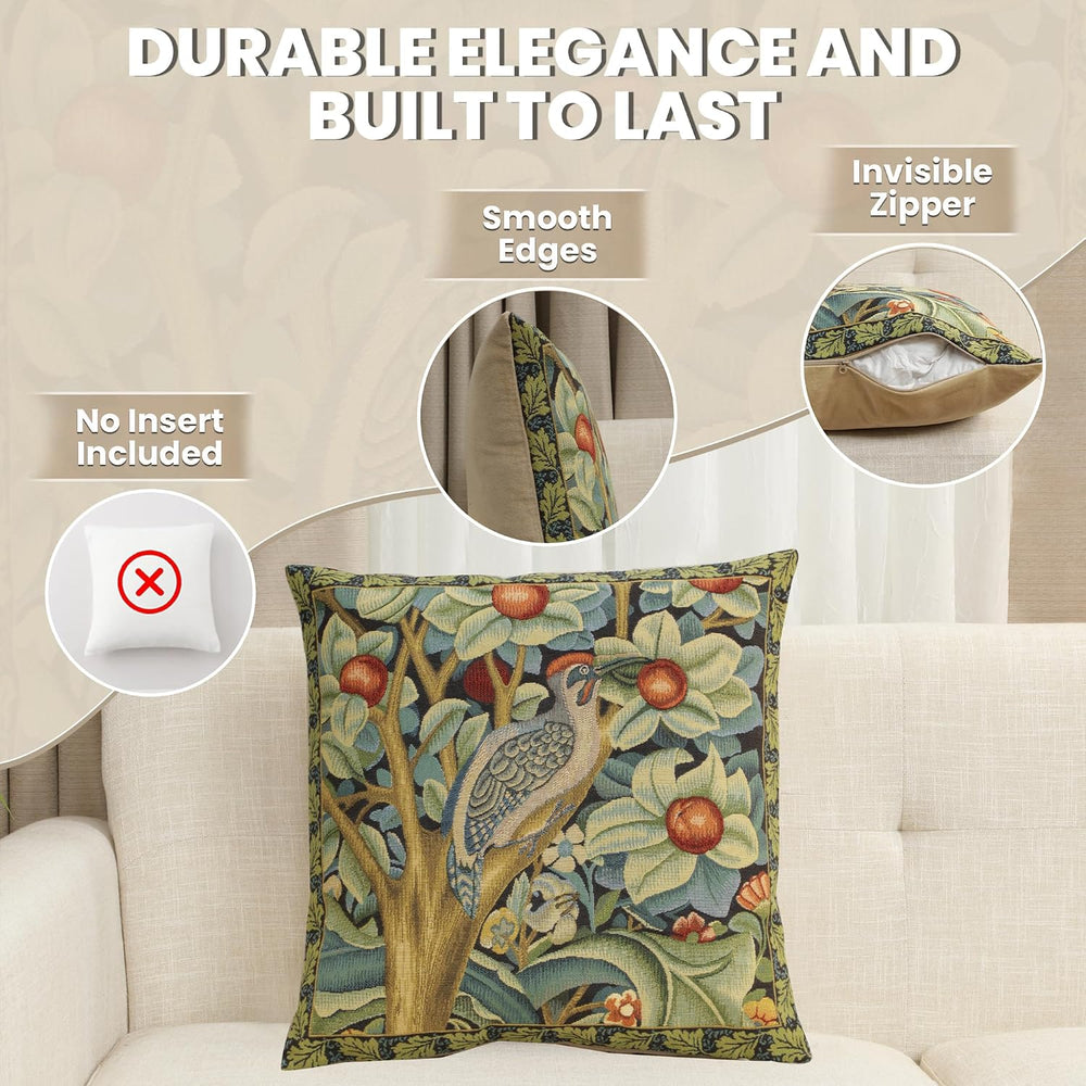William Morris Woodpecker Right Tapestry Throw Pillow Cover 18 x 18 in