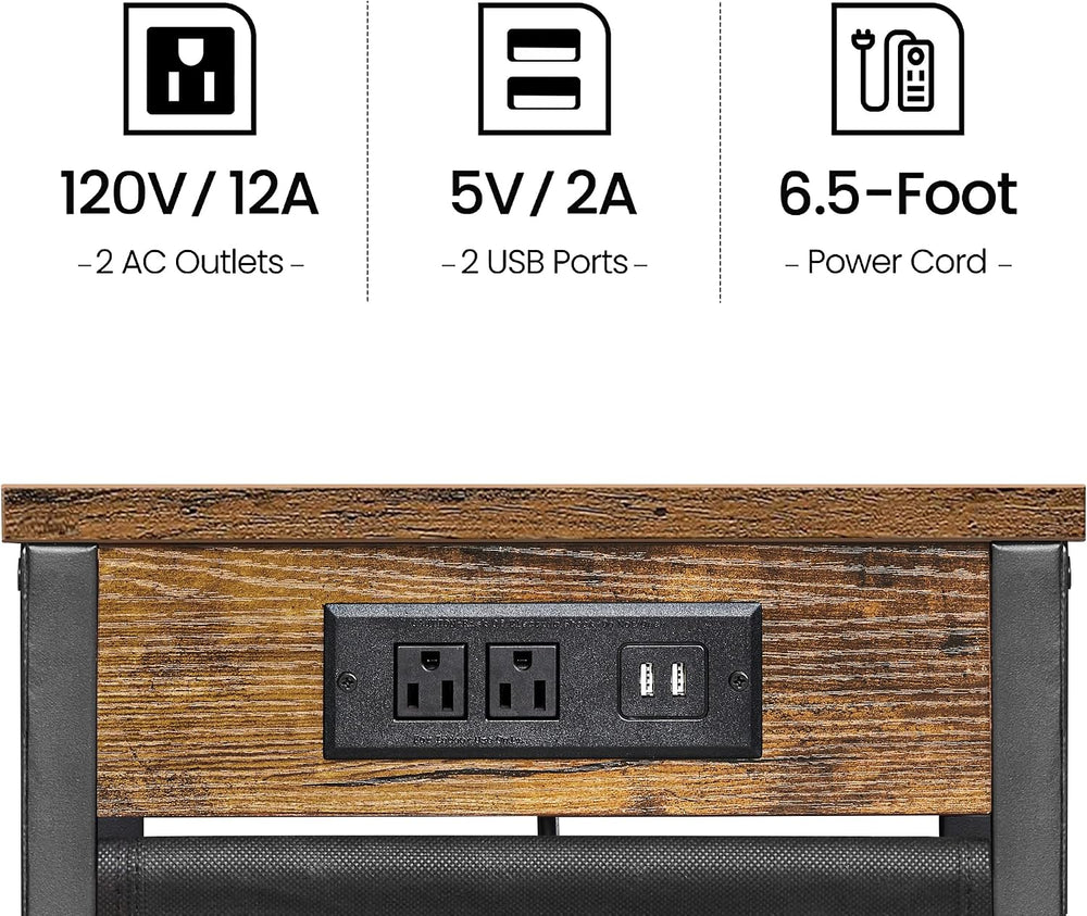 TUTOTAK C Shaped End Table with Charging Station, Side Table for Sofa