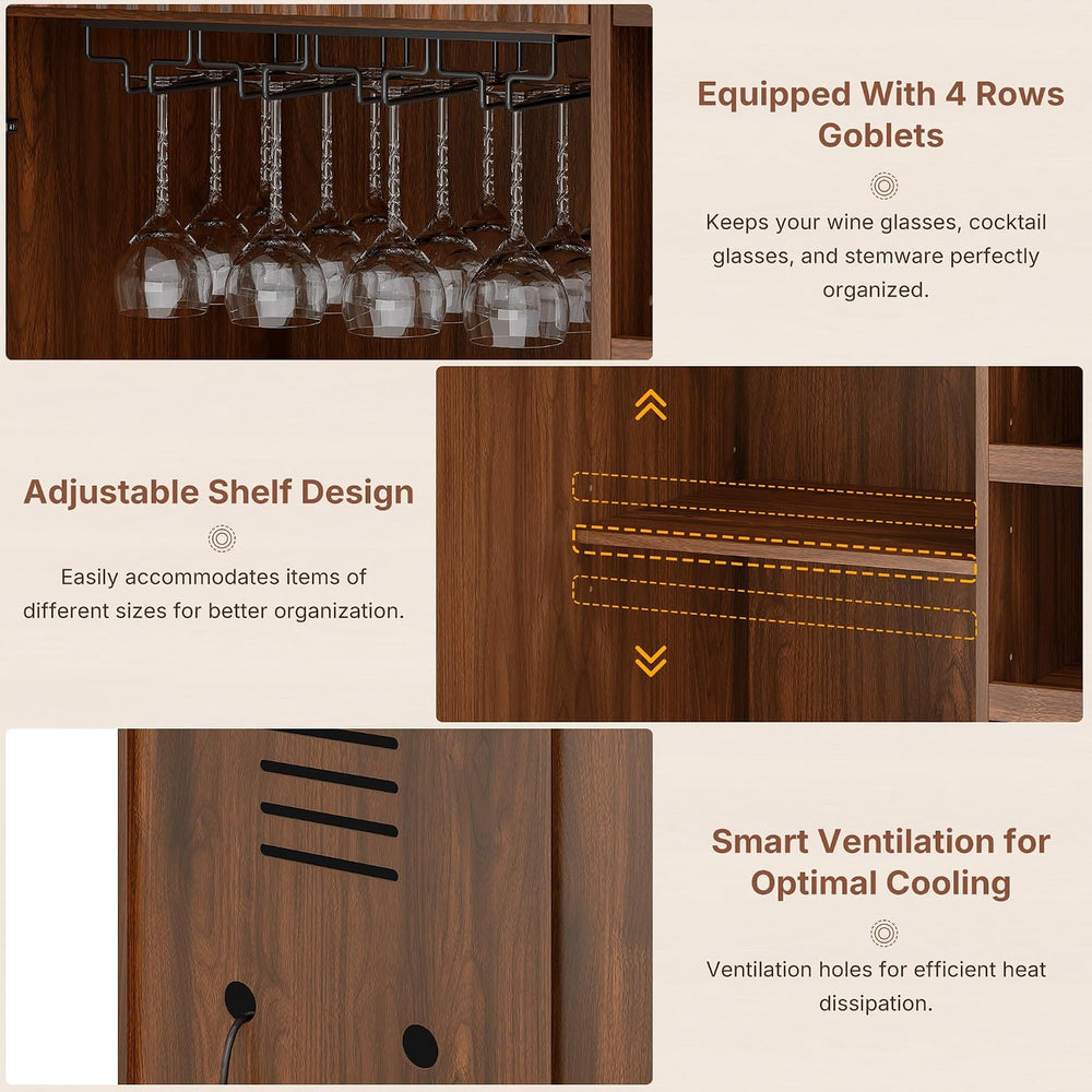 Alohappy 58.7" Snack Bar Cabinet with Fridge Space & Wine Glass Rack...