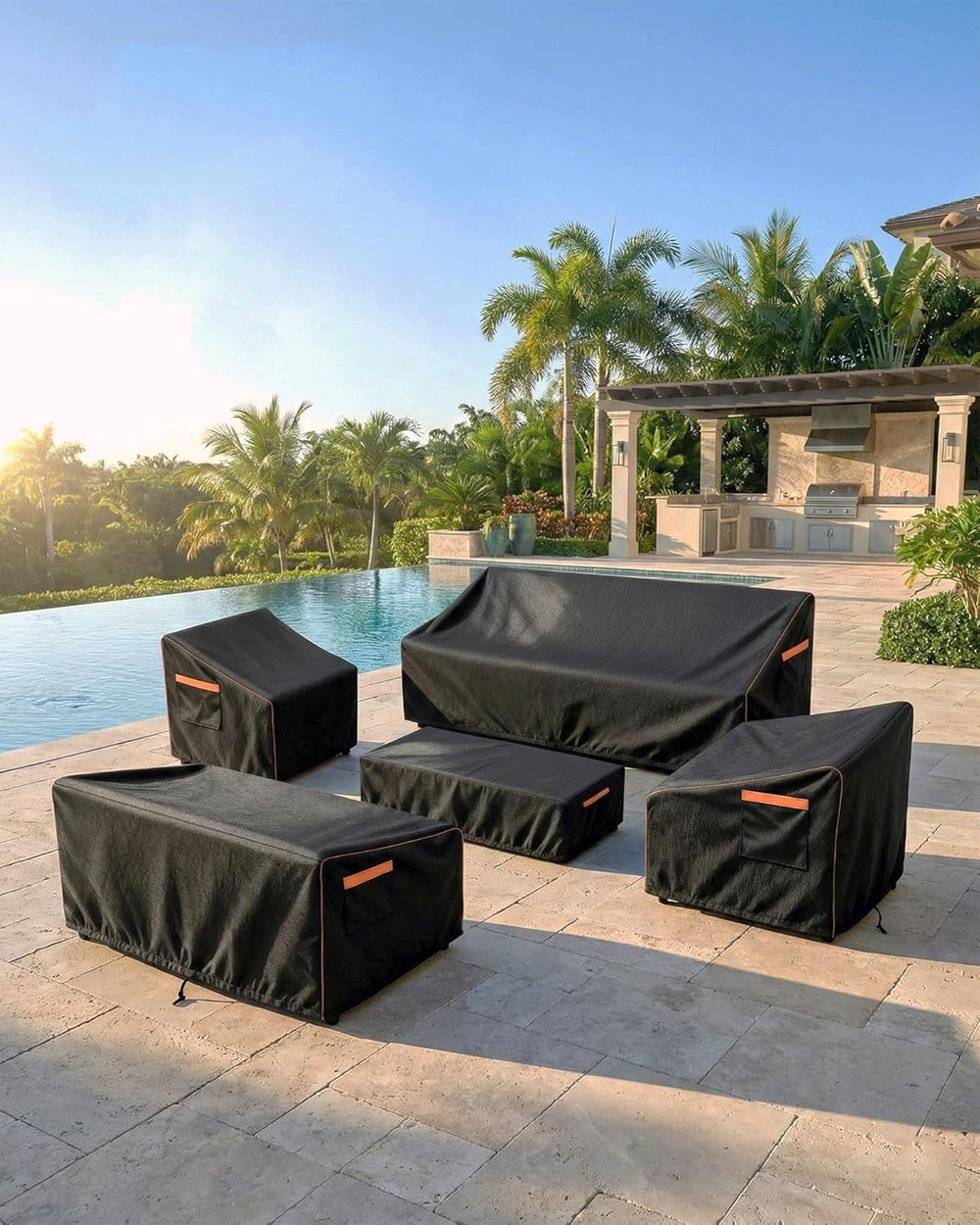 Outdoor Coffee Table Cover Waterproof, 600D Heavy Duty, 48x28x16, Black