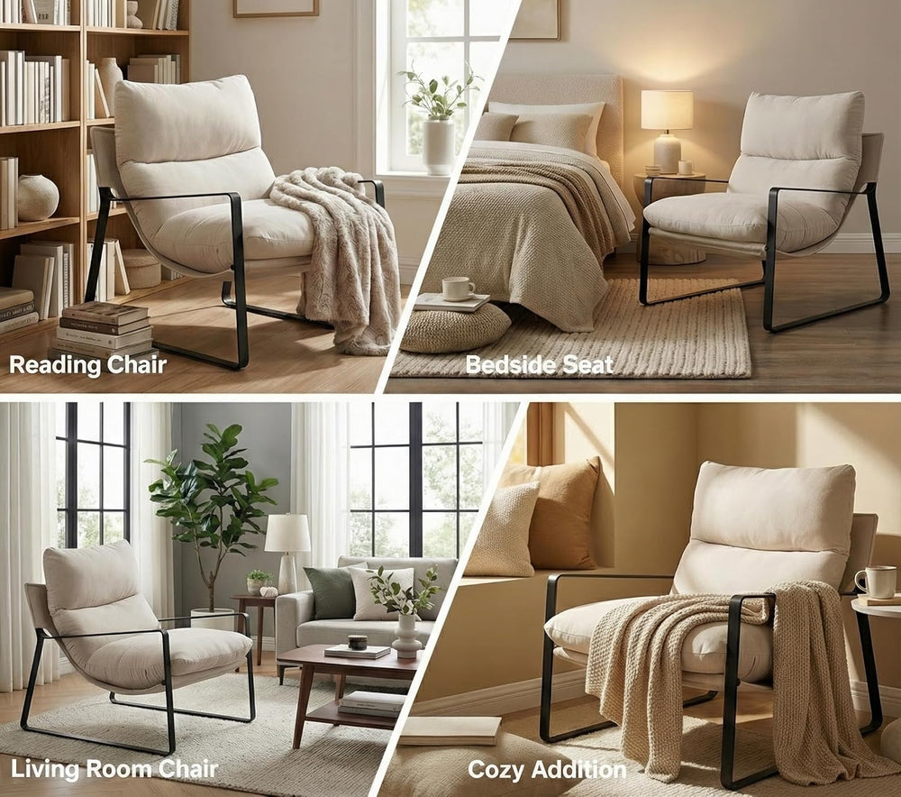 LukeAlon Set of 2 Modern Chenille Accent Armchair, White