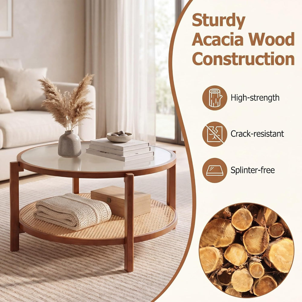 Tangkula 2-Tier Wooden Round Coffee Table, Walnut