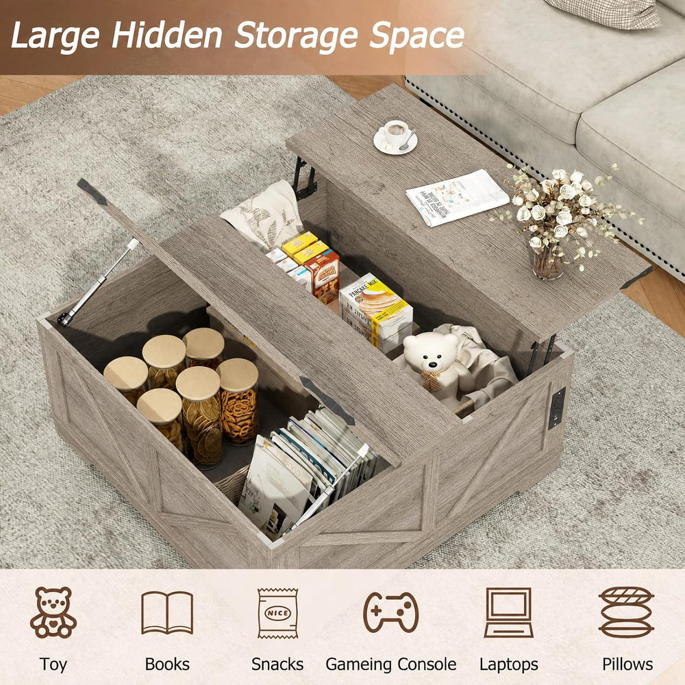 EAG 40" Large Lift Top Coffee Table with Storage, Grey