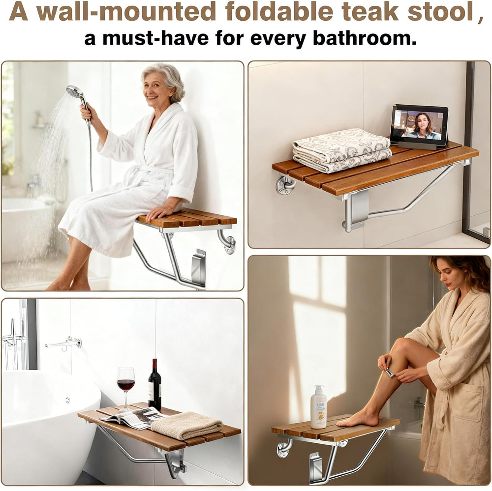 20'' Folding Shower Seat Wall Mounted, 500lb Load Capacity, Space-Saving